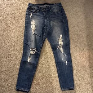 Express Dark Blue Distressed Skinny Jeans